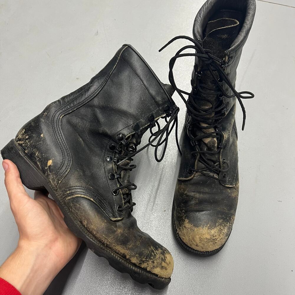 True Vintage Distressed Black Military Combat Boots US Men SZ